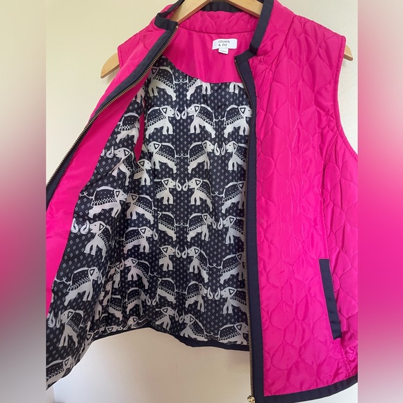 Crown & Ivy Pink Quilted Puffer Vest Elephant Lining Size Large - Picture 2 of 8